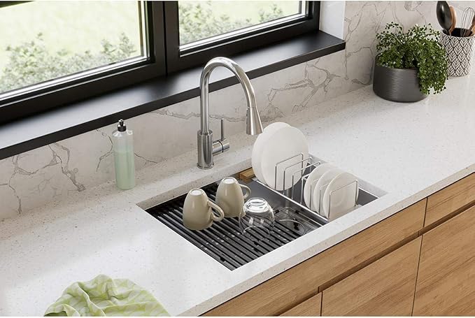 Elkay ECTRU24169RTWC Crosstown 25-1/2" Undermount Single Basin Stainless Steel Kitchen Sink with Basin Rack, Basket Strainer, Colander, and Cutting Board - Stainless Steel