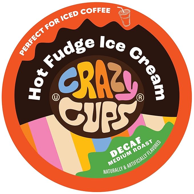 Crazy Cups Decaf Flavored Coffee pods, Hot Fudge Sundae, Single-Serve Medium Roast Coffee Cups for Keurig K-Cup Machines, Hot or Iced, 22 Count