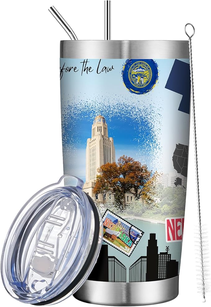 20oz Insulated Tumbler Nebraska State Coffee Mug, United States Map Travel Mug Landmark, Birthday Gifts Cute Custom Tumbler Cups with Lid and Straw Gifts for Mom