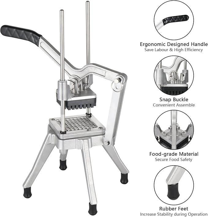 ROVSUN Commercial Vegetable Chopper French Fry Cutter Stainless Steel w/ 4 Sizes Blades, Fruit Potato Slicer, 1/2", 3/8", 1/4" & 8-Wedge Blades and Pusher Blocks for Restaurants, Home & Kitchen