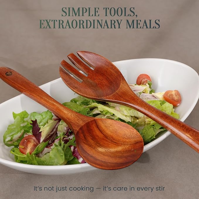 6-Piece Teak Wood Utensil Set – Durable Natural Teak with Smooth, Sealed Finish – Gentle on Non-Stick Cookware for Everyday Stirring, Mixing, Serving and Cooking