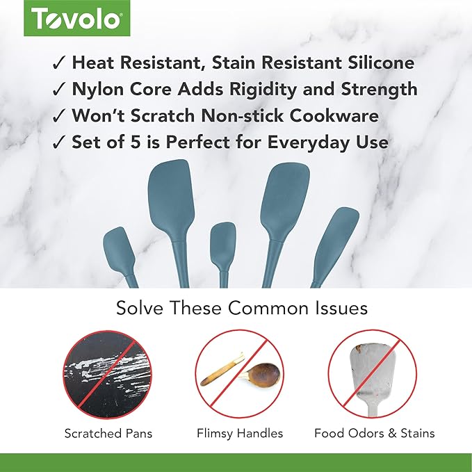 Flex-Core Spatula All Silicone High Heat Resistant 5 Piece Cooking Utensils Set - Includes Non-Stick Spatula, Spoonula, Jar Scraper, and Mini | BPA-Free Kitchen | Ergonomic Design