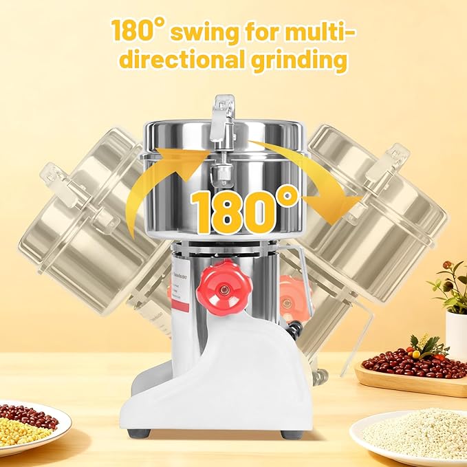 1500g Electric Grain Mill Grinder, High Speed 4100W Commercial Grinders, Stainless Steel Machine for Dry Grains, Coffee, Corn (1500g/3.3lbs Capacity)