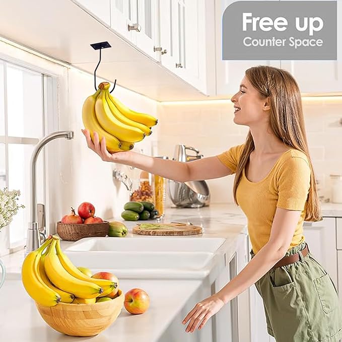 Self-Adhesive Banana Hooks, Foldable Magnetic Hanger Under Cabinet, Sturdy Metal Banana Holder for Kitchen, Space-Saving Design to Keep Bananas Fresh 1 Pieces Black