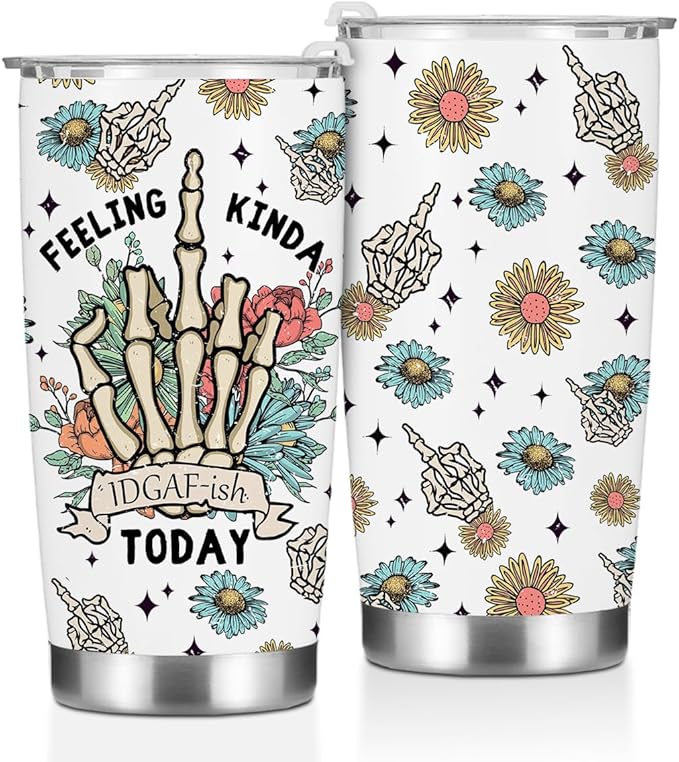 Funny Inspirational Gifts for Women Men Tumbler, Positive Western Skull Decor Gifts for Girl Friend Birthday Christmas, Coffee Mug Stainless Steel Vacuum Insulated Double Wall Travel Cup, 20oz
