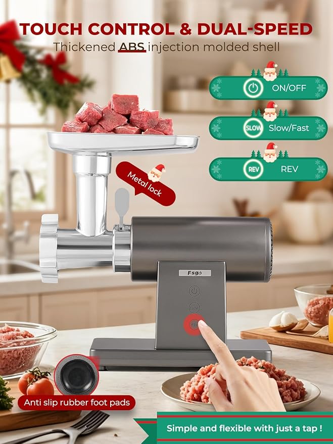 Meat Grinder Electric 3200W Heavy Duty Meat Grinders Chopper Machine Touch Control Multifunctional with Cutting Blade 3 Grinding Plates 3 Sausage Stuffers Kubbe Kit for Household & Commercial