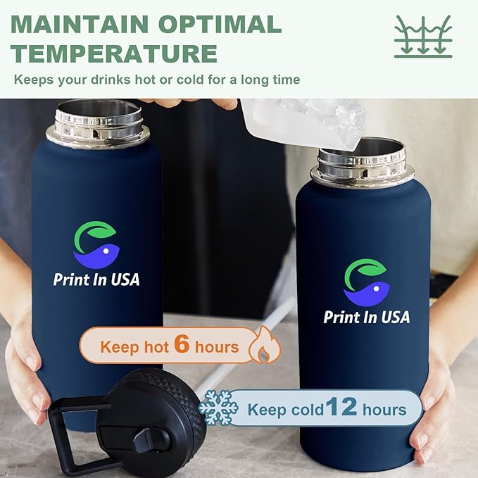 Personalized Custom Print in USA Water Bottle 75Pcs 32oz Stainless Steel Double Wall Coffee Cup with Lid & Straw Insulated Tumbler with Colorful Text Logo Photo