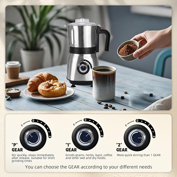 Spice Grinder Electric,Herb Nut Grinder for Kitchen, Detachable Espresso Grinders with Stainless Steel Blades, Filter and Brush, 500w Dry and Wet Grain Mill for Coffee, Rice, Bean, Seasoning (Black)