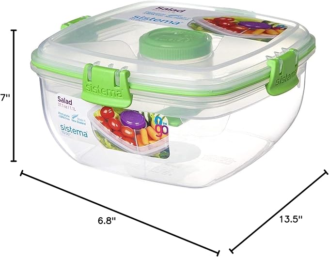 4/Pack Sistema Klip It Salad To Go Container Freezer 4.5 Cup Assorted Colors