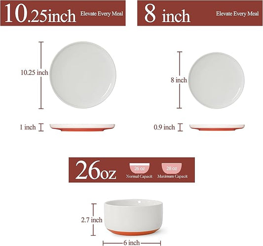 12 Piece Dinnerware Sets for 4, Dual Glaze Stoneware Plates and Bowls Set, Microwave and Dishwasher Safe, Stardust Glaze White