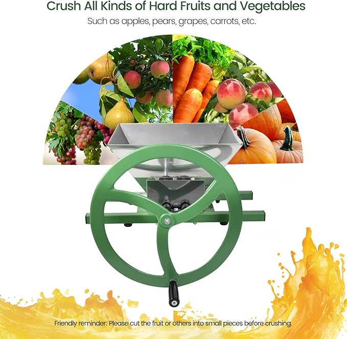 EJWOX Fruit and Apple Crusher – 7L Stainless Steel Manual Grinder with Large Flywheel Handle, Easy-to-Use Fruit Pulper for Juice, Wine, and Cider Pressing