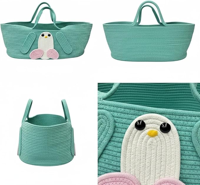 Foldable Woven Basket with Handles, All-in-One Cotton Rope Storage Box for Baby Bassinet, Household Items, Shopping, and Pet Comfort 27.56 × 15.75in