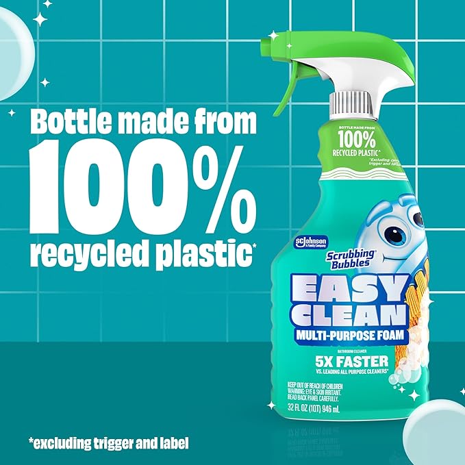 Scrubbing Bubbles Easy Clean Foaming Multipurpose Bleach-Free Bathroom Cleaner, Fast-Acting Foam Cleans Limescale, Dirt and Grime on Showers, Sinks, Toilets, Tiles, Counters, & More, 32oz Spray