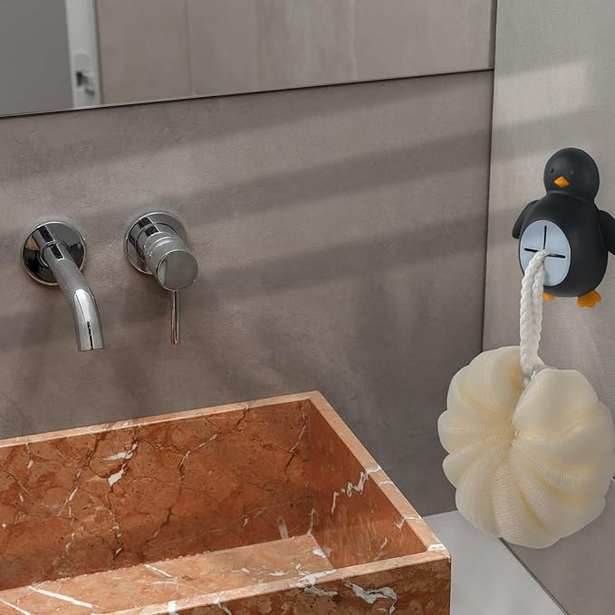 vizuzi Penguin Kitchen Towel Self Adhesive Silicone Hooks Holder for Tea or Dishwashing Towel, Washcloths, Loofah, for Bathrooms, Shower, Kitchens, Garages, RV, Camper, Cabinet, Sink, Dishwasher VOV
