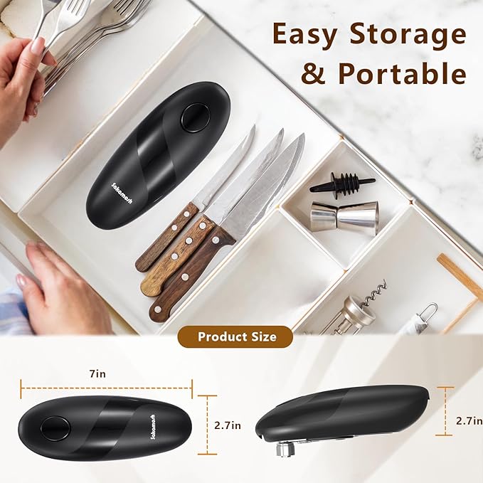 Electric Can Opener Smooth Edge, Battery Operated Kitchen Can Opener for Seniors with Arthritis, One Touch Side Cut Fits Most Can Sizes, Left-handed Friendly, Ideal Holiday Gift