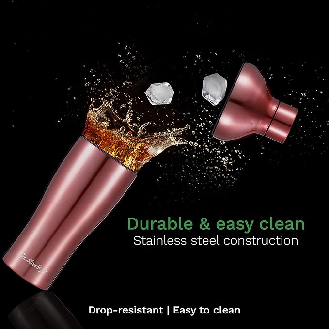The Mixologer Cocktail Shaker & Tumbler | 19 oz Stainless Steel Drink Mixer with Built-in Measurements, Leak-Proof Design & Vacuum Insulation | Ideal to Mix Whiskey, Cocktails & More | Rose Gold