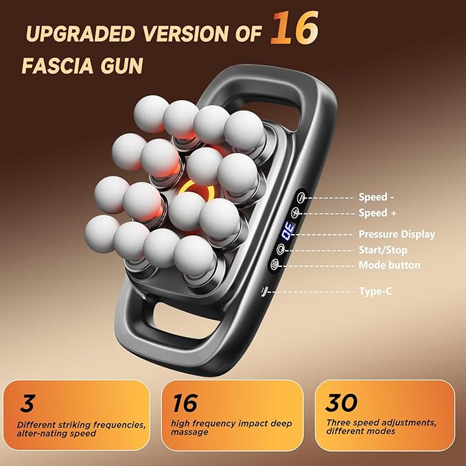 Upgraded 16-Head Massage Gun, Deep Tissue Percussion Massager, Muscle Massage Gun for Back, Shoulders, Legs, Body Muscle Pain Relief, Gifts for Men and Women
