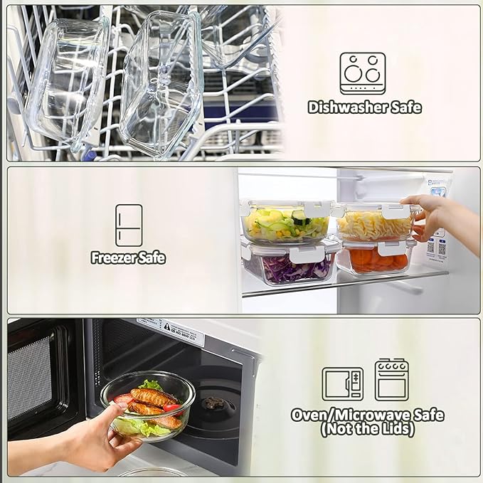 M MCIRCO 10-Pack 22 Oz Glass Meal Prep Containers with Lids - Microwave, Oven, Freezer & Dishwasher Safe - White