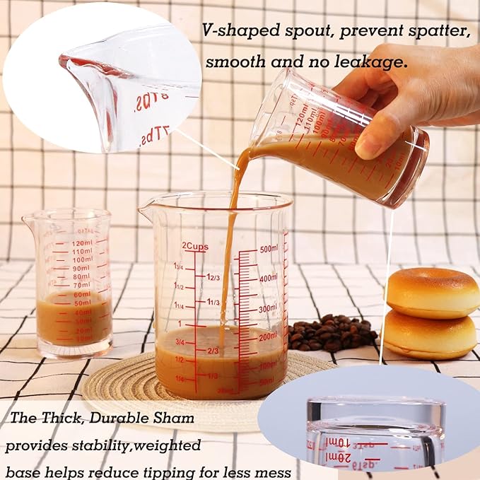Ackers 4 Oz Glass Measuring Cup,Borosilicate Shot Glass with V-Shaped Spout(Pack of 2)
