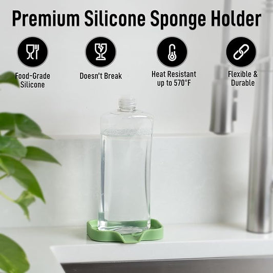 Zulay Kitchen Small Silicone Sponge Holder (4.9x3.3”) – Space-Saving Sink Organizer Tray for Sponge, Soap, Brush & More – Compact Non-Slip Dish for Kitchen & Bathroom (Jade Green)