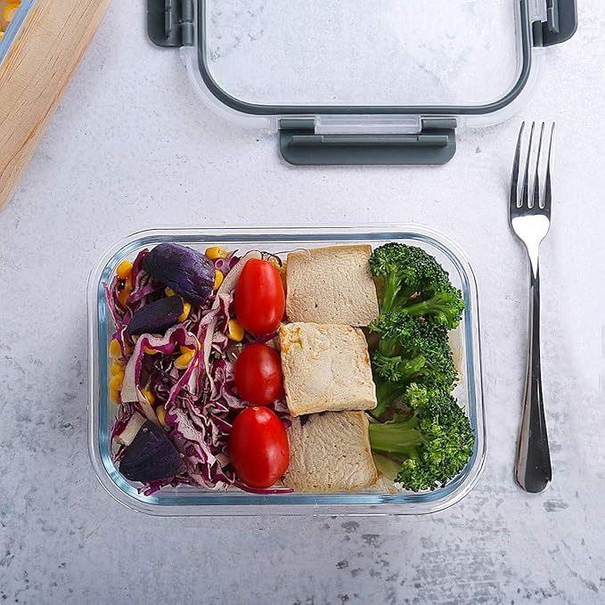 M MCIRCO 10-Pack,22 Oz Glass Meal Prep Containers,Glass Food Storage Containers with lids,Lunch Containers,Microwave, Oven, Freezer and Dishwasher (Gray)