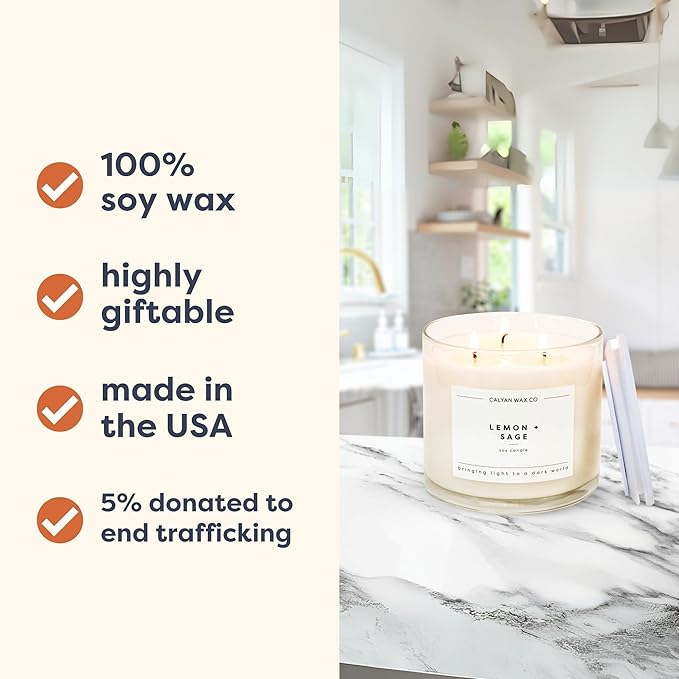 Calyan Wax Co. Rosewood & Amber 3 Wick Scented Candle - 43 Hour Burn - Luxury 3 Wick Soy Candles - Non Toxic Soy Wax Candles - Long Lasting Large Glass Jar Candle for Home - 14.9oz