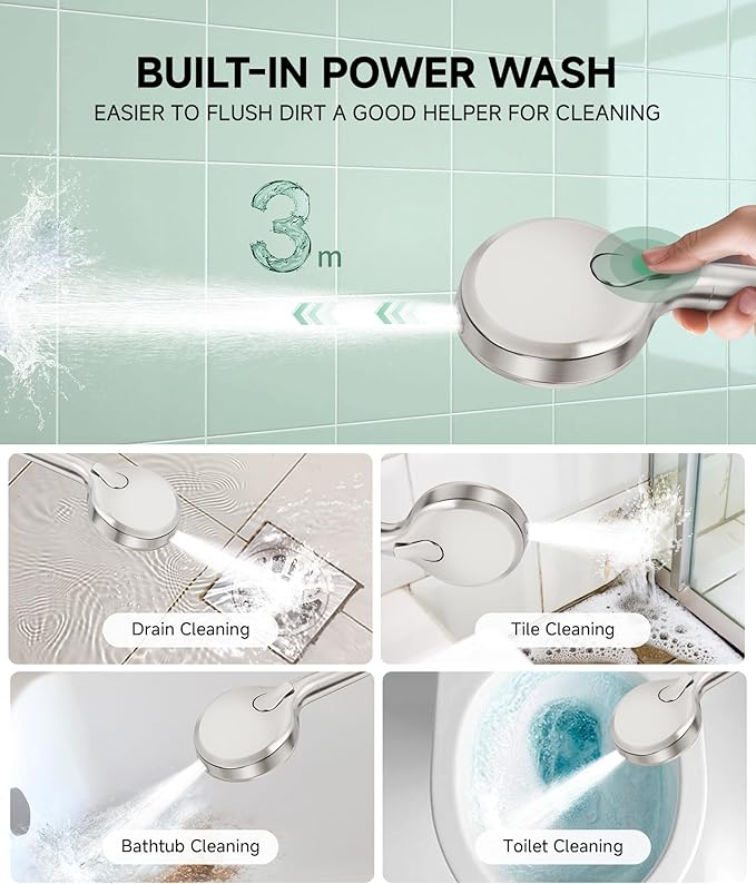 Filtered Shower Head with Handheld, 9-Spray Mode High Pressure Detachable Shower Head with Filters for Hard Water - Remove Chlorine Brushed