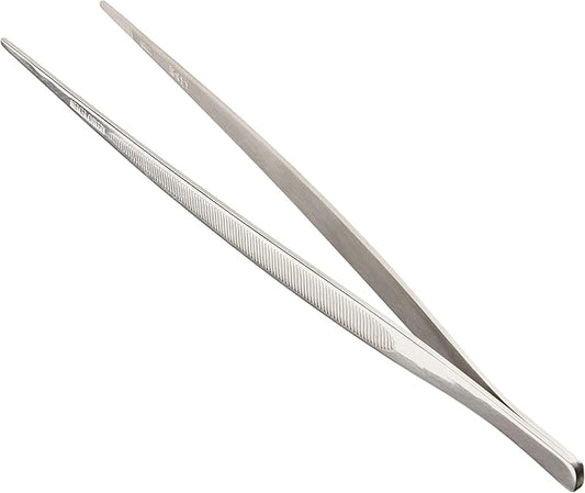 Mercer Culinary 18-8 Stainless Steel Chef Plating Tongs Straight Tip, 9-3/8 Inch