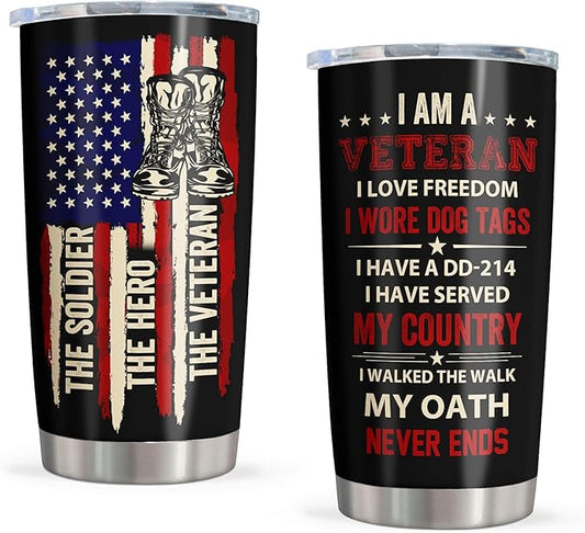 Veterans Day Gifts Tumbler 20oz, Gift for Veteran, Veteran Gifts for Men, Army/Marine Corps Veterans Present, Vietnam Veterans Present, Gift for Proud Patriotic Hard Head Veterans Drink Cup