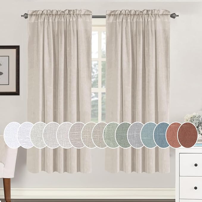 Linen Curtains Elegant Natural Linen Blended Curtains Energy Efficient Light Filtering / Rod Pocket Window Treatments Panels / Drapes for Livingroom (Set of 2, Angora, 52 inch W X 72 inch L)