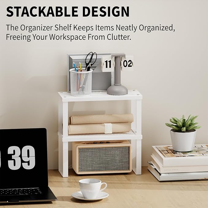 5.1" Wide Set of 2 Stackable Kitchen Cabinet Organizers Spice Racks,Office Desk Shelf Organizers Bookshelf Storage,Metal Carbon Steel