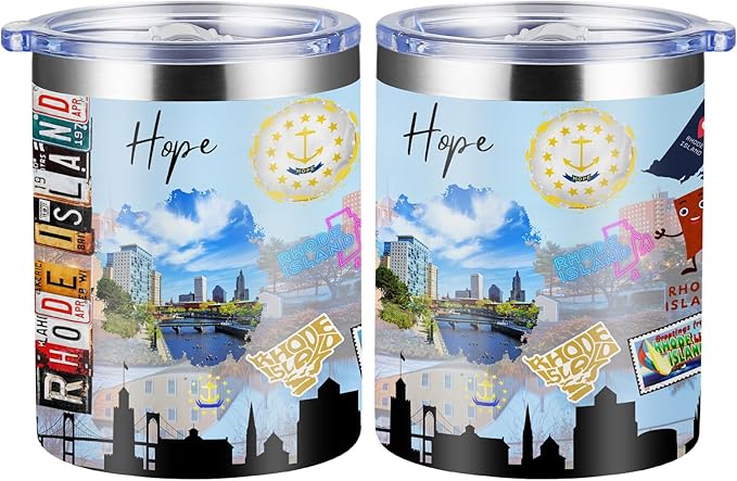 12oz Coffee Mug Rhode Island State Insulated Coffee Cups, United States Map Travel Mug Landmark, Birthday Gifts Cute Mugs with Lid and Straw Gifts for Mom
