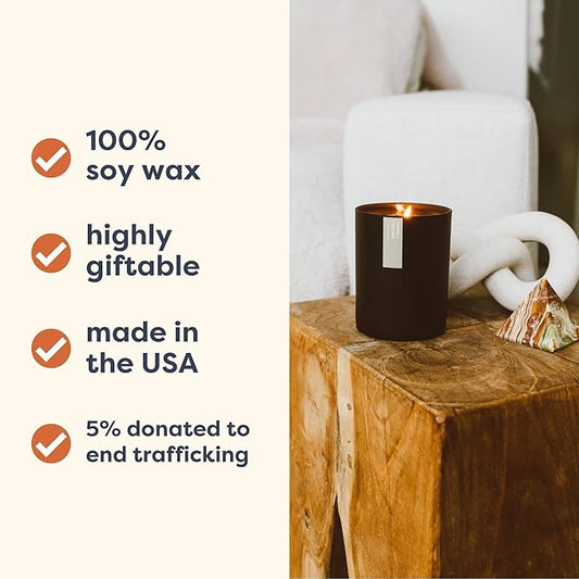 Calyan Wax Co. Musk & Teakwood Scented Candle - 75 Hour Burn - Luxury Non Toxic Soy Wax Candles - Long Lasting Black Tumbler Jar Candle for Home - 10.2oz
