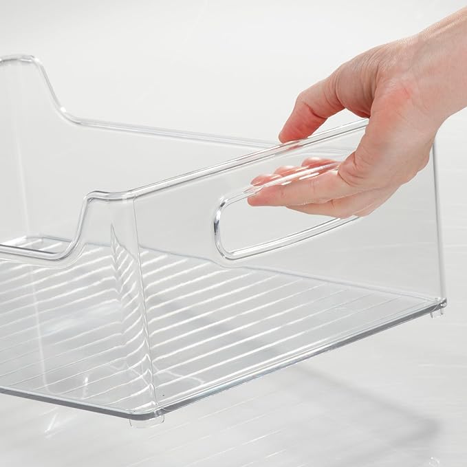 InterDesign iDesign Plastic Stackable Pantry Bin - Storage Bin with Handles for Cabinets or Fridge - Set of 2 - Clear