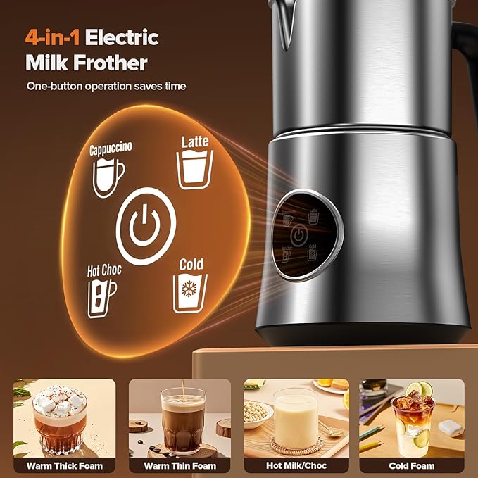 Milk Frother and Steamer, Large Capacity Detachable Electric Milk Frother, Automatic Warm and Cold Foam Maker, Hot Chocolate Maker, BPA Free