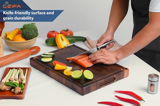 American Black Walnut Wood Cutting Board 20"x15"x2"(Large and Thick) for Kitchen with Juice Groove, Inner Handles, End Grain Butcher Block Finished with Linseed Oil, Beeswax, Lemon Oil, Giftbox