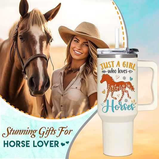 Horse Gifts For Girls - Horse Gifts for Women - Christmas, Mothers Day, Birthday Gift For Horses Lovers - Horses Riding Lover Gift - 40Oz Tumbler With Handle & Straw