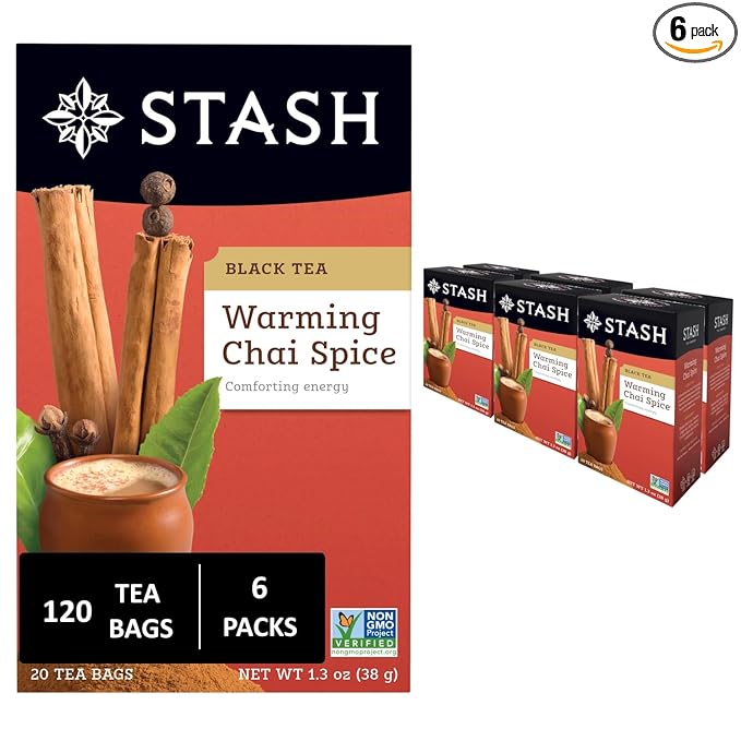 Stash Tea Chai Spice Black Tea, 6 Boxes with 20 Tea Bags Each (120 Tea Bags Total)