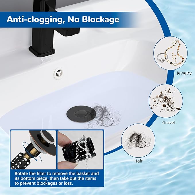 Hibbent 3 Pack Upgraded 3 in 1 Bathroom Sink Drain Strainer, Universal Pop Up Stopper with Removable Stainless Steel Filter Basket Hair Catcher, Sink Plug for 1.1''~2.36'' Basin, Oil-Rubbed Bronze