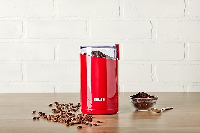 IMUSA USA 3oz Red Electric Coffee and Spice one Touch Push-Button Control Grinder