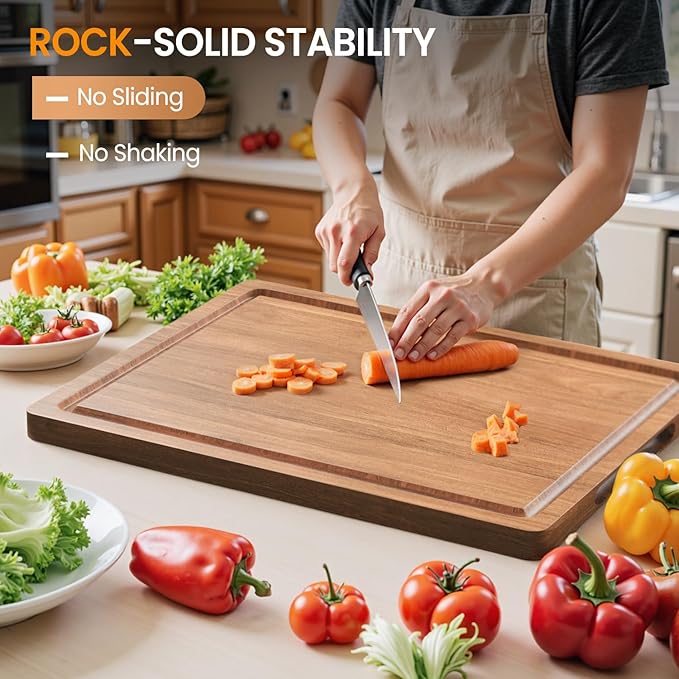 Acacia Wood Cutting Board for Kitchen,20x15x1.2 Inch Butcher Block with Juice Grooves and Side Handles, Large Charcuterie & Chopping Board for Meat Cheese Vegetables Fruit