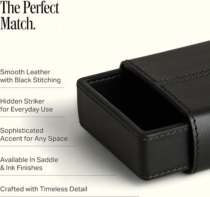 Preston Lane Mayfair Handmade Leather Matchstriker – Decorative Matchbox Holder with Built-In Striker, Stylish Coffee Table & Mantle Accent, Ink