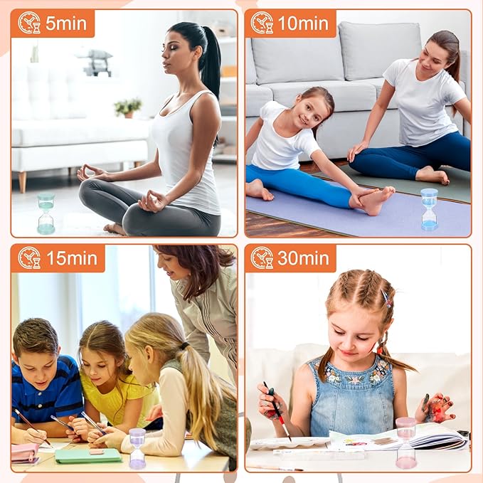 Sand Timer, 6 Colors Hourglass Sand Timers 1/3/5/10/15/30 Minutes Colorful Sandglass Timer Sand Clock Timer for Classroom Games Home Office Decor Cooking with Protective Cover, 6 Pack