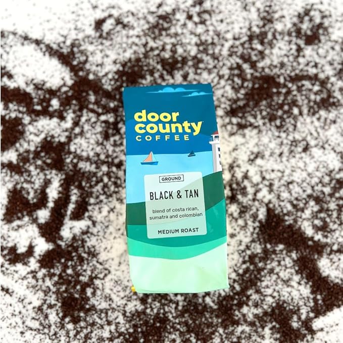 Door County Coffee Black and Tan Non-Flavored Ground - 10 oz Bag - Medium Roast - 100% Specialty Arabica - Non-Flavored Gourmet - Black and Tan