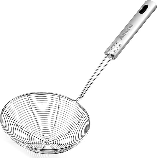 Anaeat 4.5" Stainless Steel Spider Skimmer, Professional Kitchen Pasta Strainer Spoon with Long Handle - Asian Strainer Ladle Wire Skimmer Spoons for Cooking and Frying