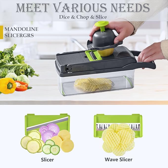 Pro-Series 16-in-1 Mandoline Slicer & Spiralizer, Veggie Chopper with Container for Onion Salad & More