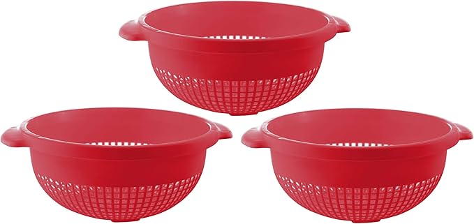 YBM Home Deep Plastic Strainer Colander with Handle – Made of Food Safe BPA-Free Plastic - Durable and Dishwasher Safe - Use for Pasta, Noodles, Spaghetti, Vegetables and More (3, Red)