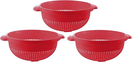 YBM Home Deep Plastic Strainer Colander with Handle – Made of Food Safe BPA-Free Plastic - Durable and Dishwasher Safe - Use for Pasta, Noodles, Spaghetti, Vegetables and More (3, Red)