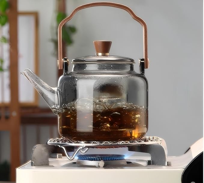 Tea Pot with Infuser for Loose Leaf Tea, Glass Teapot Stovetop, Heat Resistant Borosilicate Tea Kettle, Clear, 34oz/1000ml Capacity, Tea Strainer