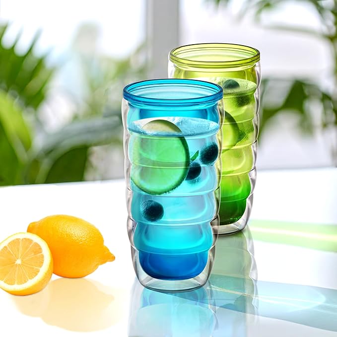 Amazing Abby - Arctic - 24-Ounce Insulated Plastic Tumblers (Set of 6), Double-Wall Plastic Drinking Glasses, Mixed-Color Reusable Cups, BPA-Free, Shatter-Proof, Dishwasher-Safe